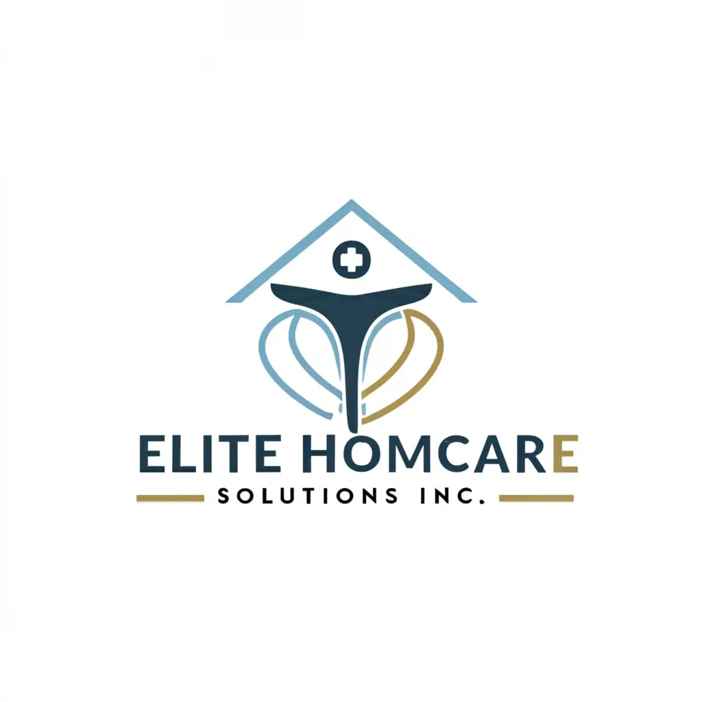 a logo design,with the text 'Elite Homcare Solutions Inc.', main symbol:Homecare,Moderate and Elegant,be used in Medical industry,clear background color pallete: blue, gold and black