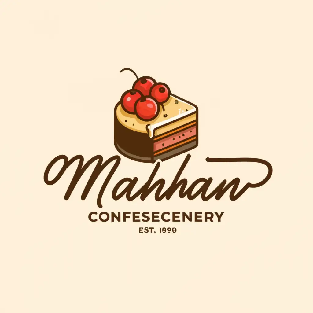 a logo design,with the text "Mahan confectionery", main symbol:Cake/ chesscake/,Moderate,be used in Restaurant industry,clear background