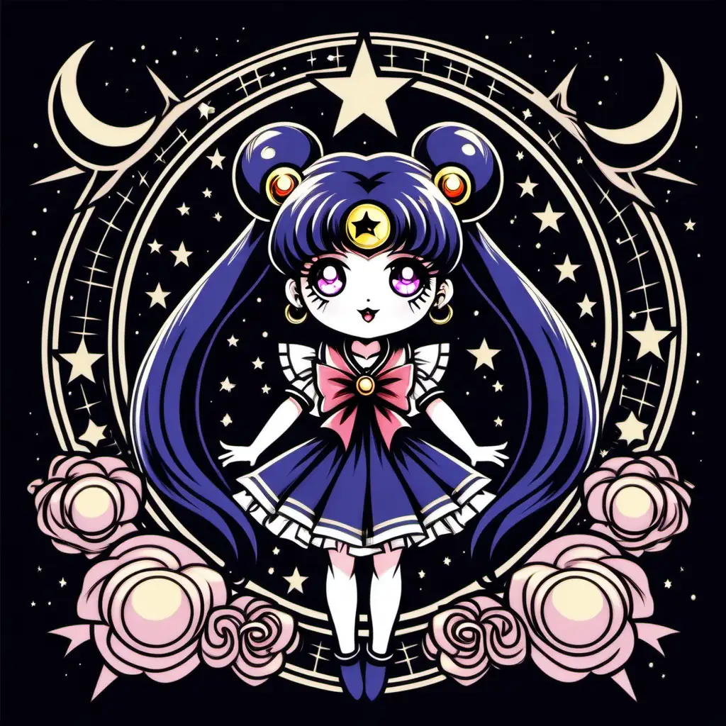 Gothic Sailor Moon Vector Illustration Kuromi Style Vintage Tarot Card