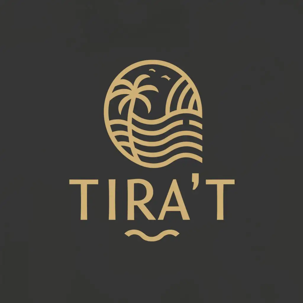 a logo design,with the text "Tira´T", main symbol:may it be the name in front of a beautiful beach with clear sand and crystalline water.,Moderate,be used in Travel industry,clear background