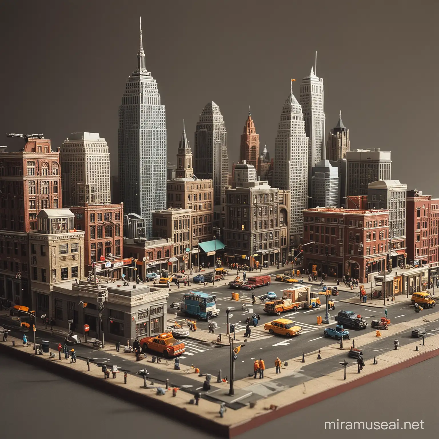 Urban Landscape Diorama Busy City Streets with Towering Skyscrapers