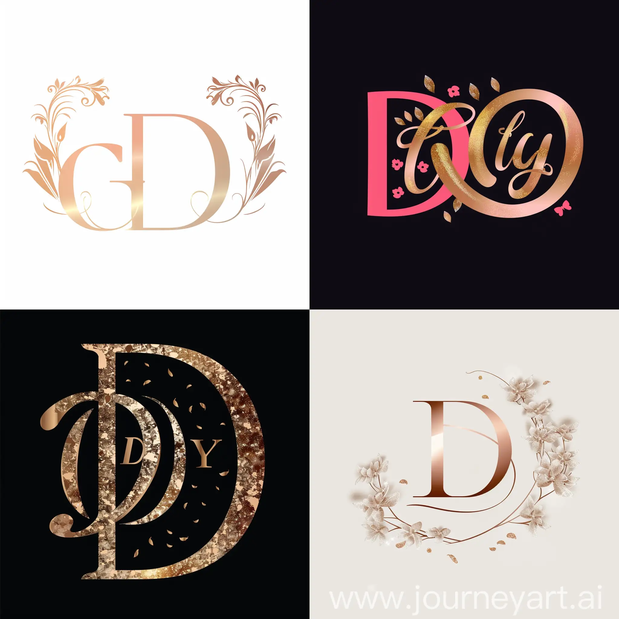 一个大写字母D和一个大写字母G组成的婚礼logo，有浪漫的元素
