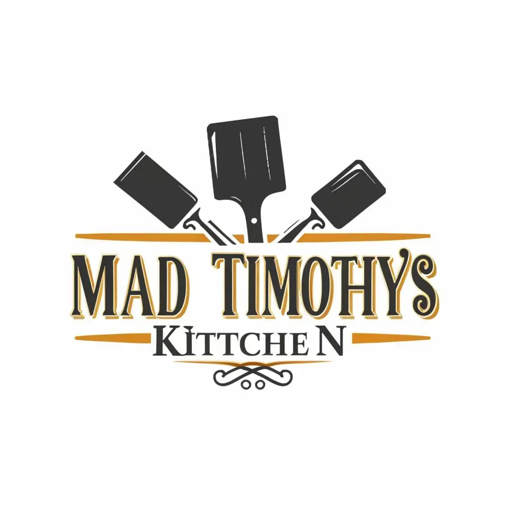 logo, Spatula, with the text "Mad Timothy's Kitchen", typography, be used in Restaurant industry