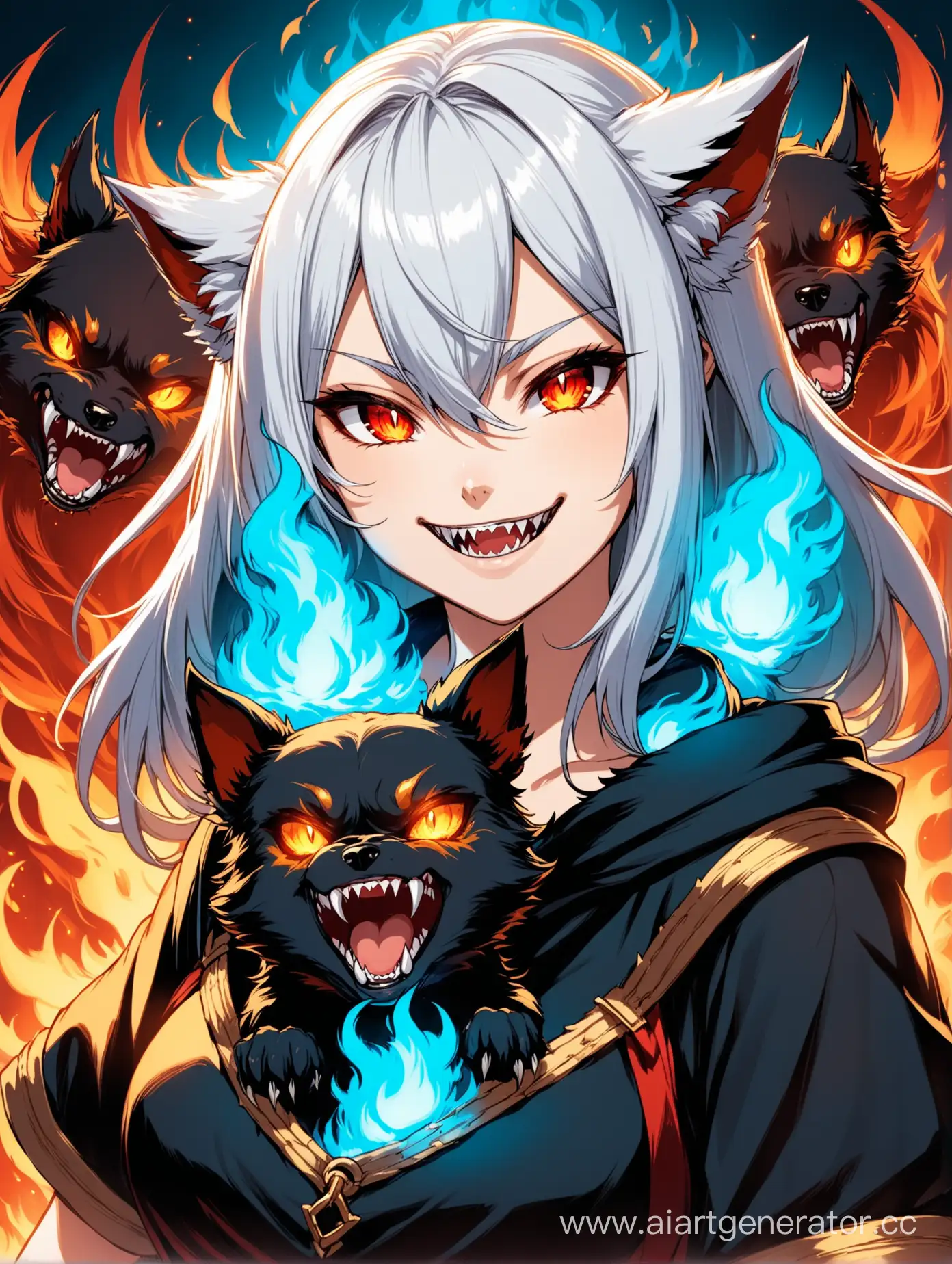 Sly-Smiling-Cerberus-Girl-with-Silver-Hair-and-RedGold-Eyes