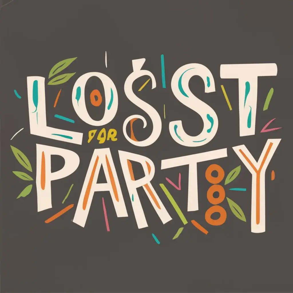 logo, LOST FOR PARTY, with the text "LOST FOR PARTY", typography