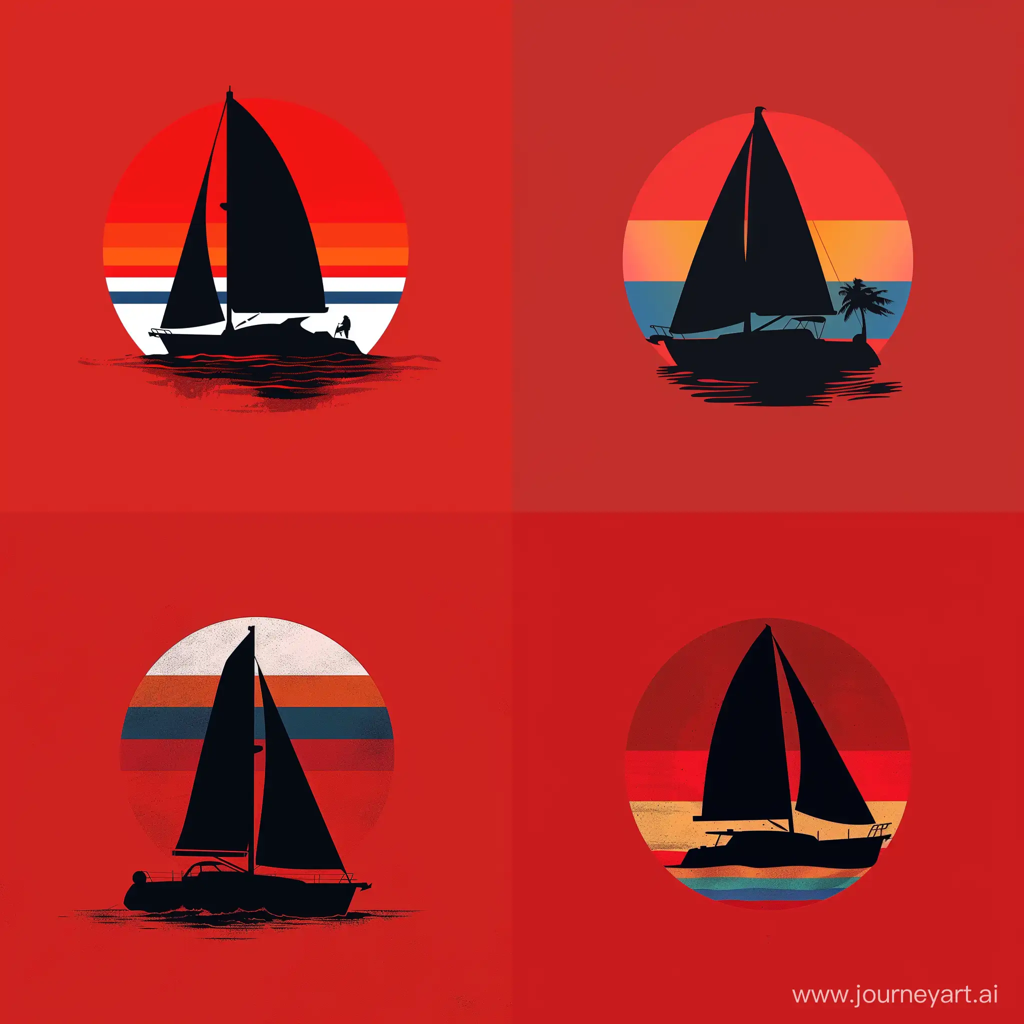 Sailboat-Logo-with-Rainbow-Sail-on-Red-Sunset-Background