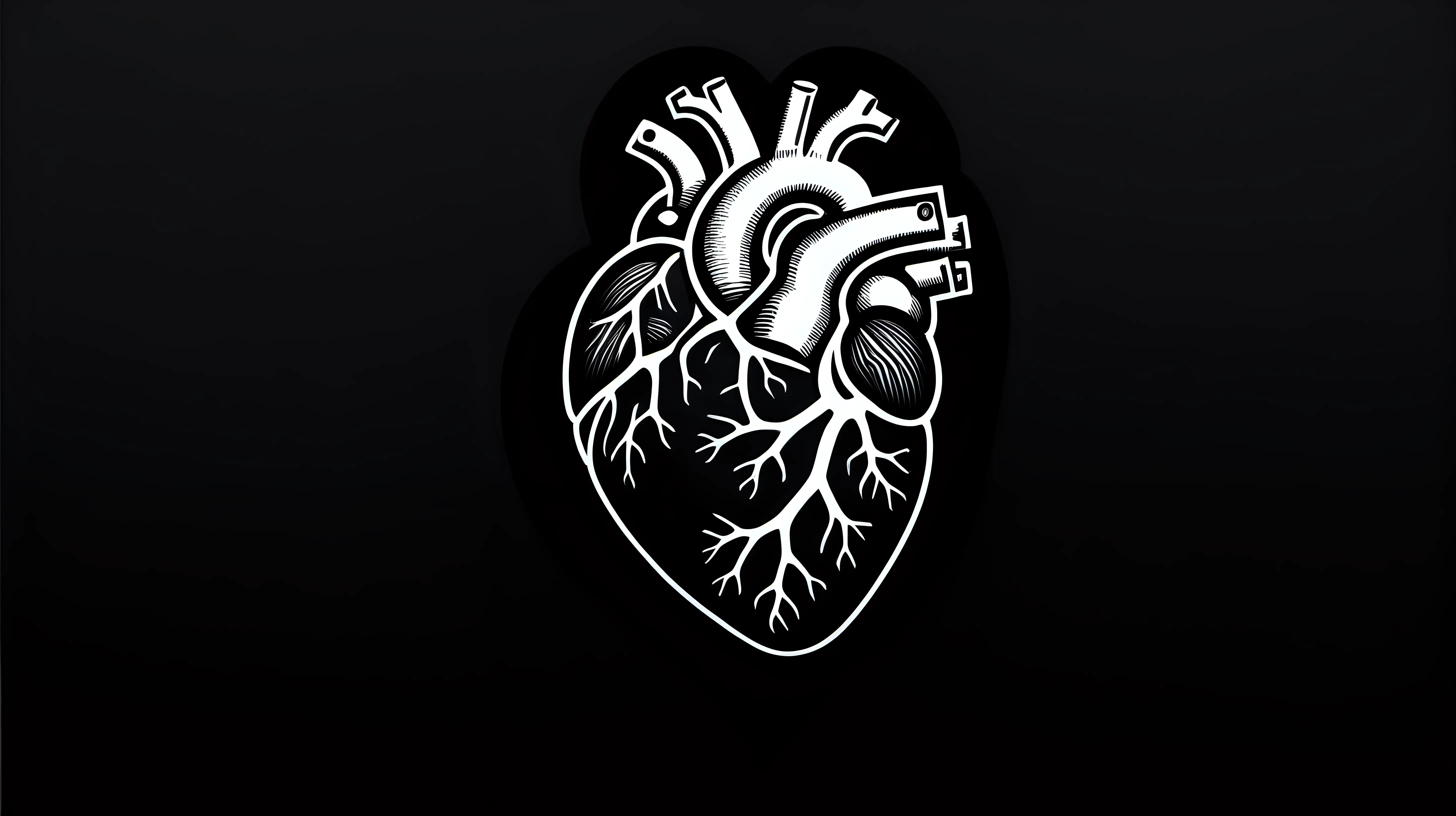 Minimalist Line Drawing of Human Heart on Black Canvas