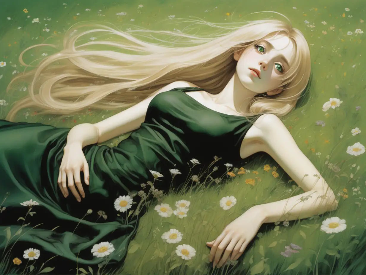 Tranquil Blonde Woman in AmanoInspired Meadow Scene
