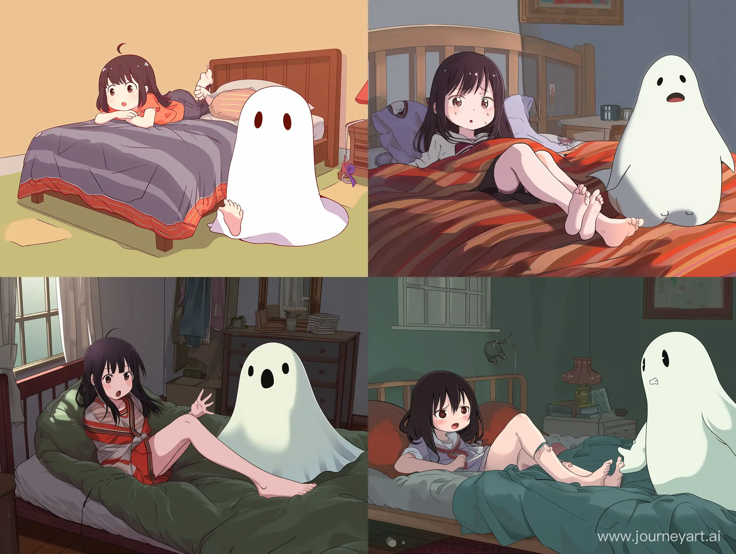Chibi-Anime-Girl-Comedy-Startled-by-Ghost-Under-the-Bed