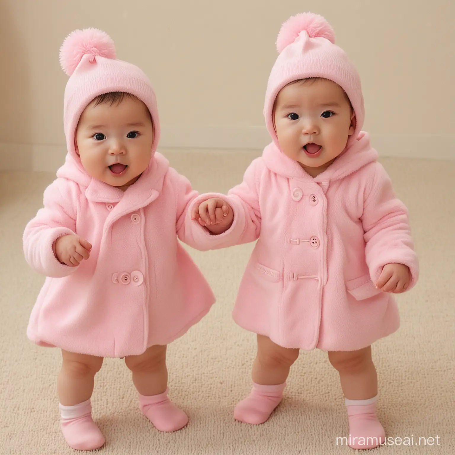 Adorable Korean Twin Babies in Matching Outfits