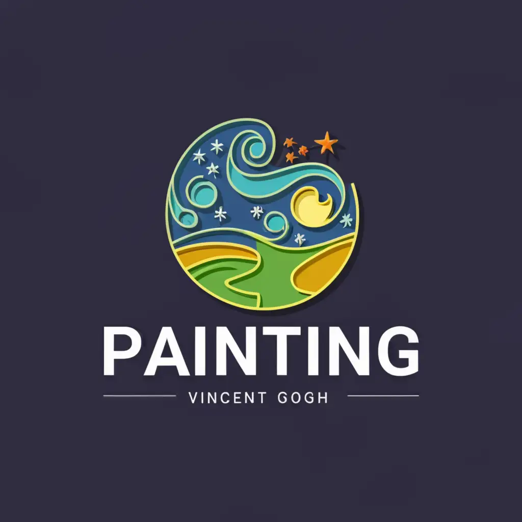 a logo design,with the text "painting", main symbol:"the starry night" 3D,Moderate,clear background