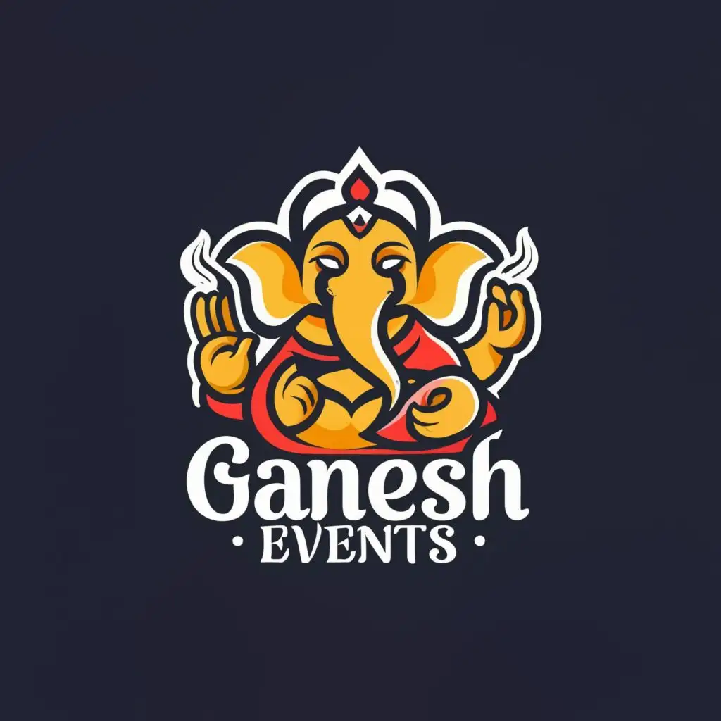 logo, I want Ganesh symbol in the logo, with the text "Ganesh Events", typography, be used in Events industry