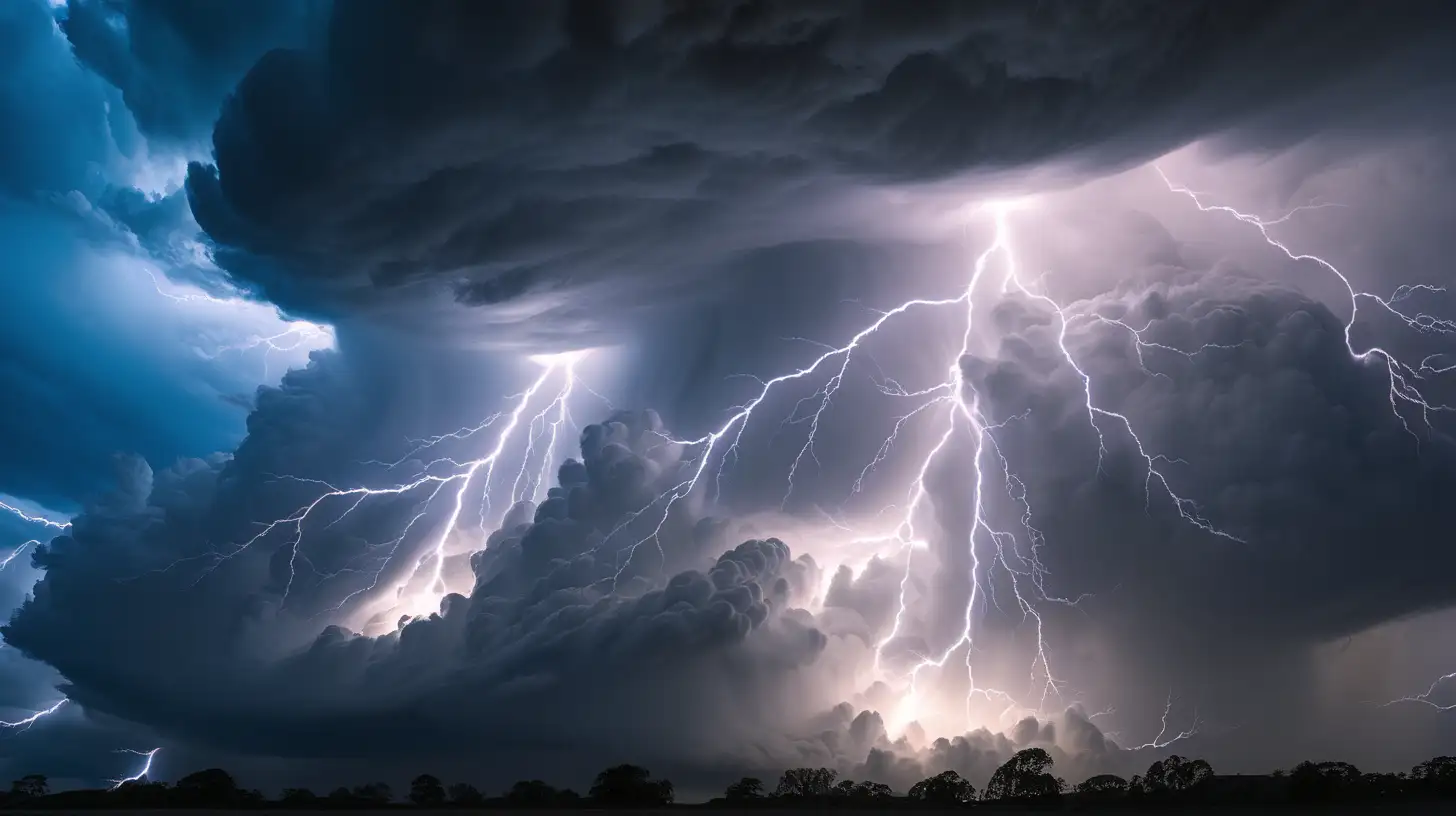 Close up image, Divine Thunder light, blue dark clouds, 