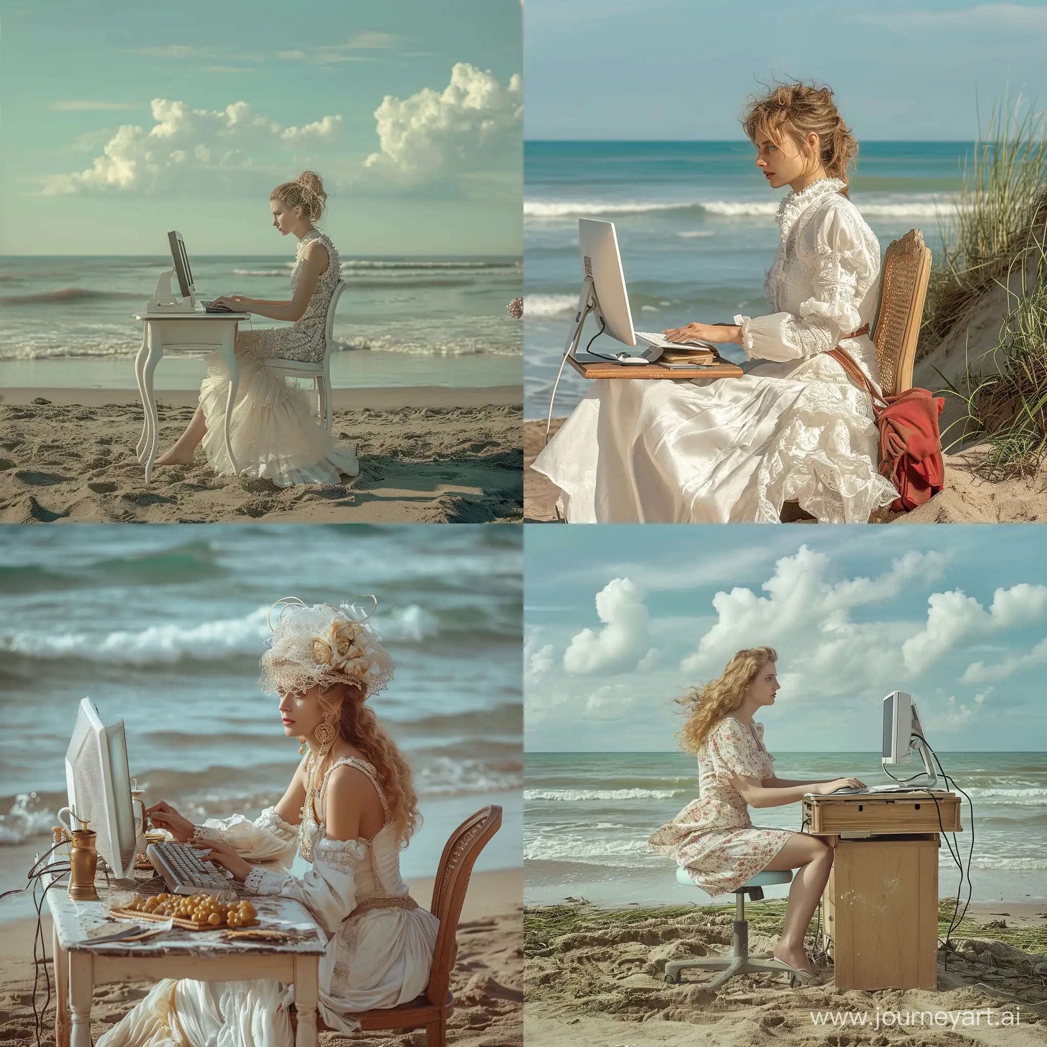 BotticelliInspired-Beachside-Work-Woman-Engaged-in-Computer-Activity