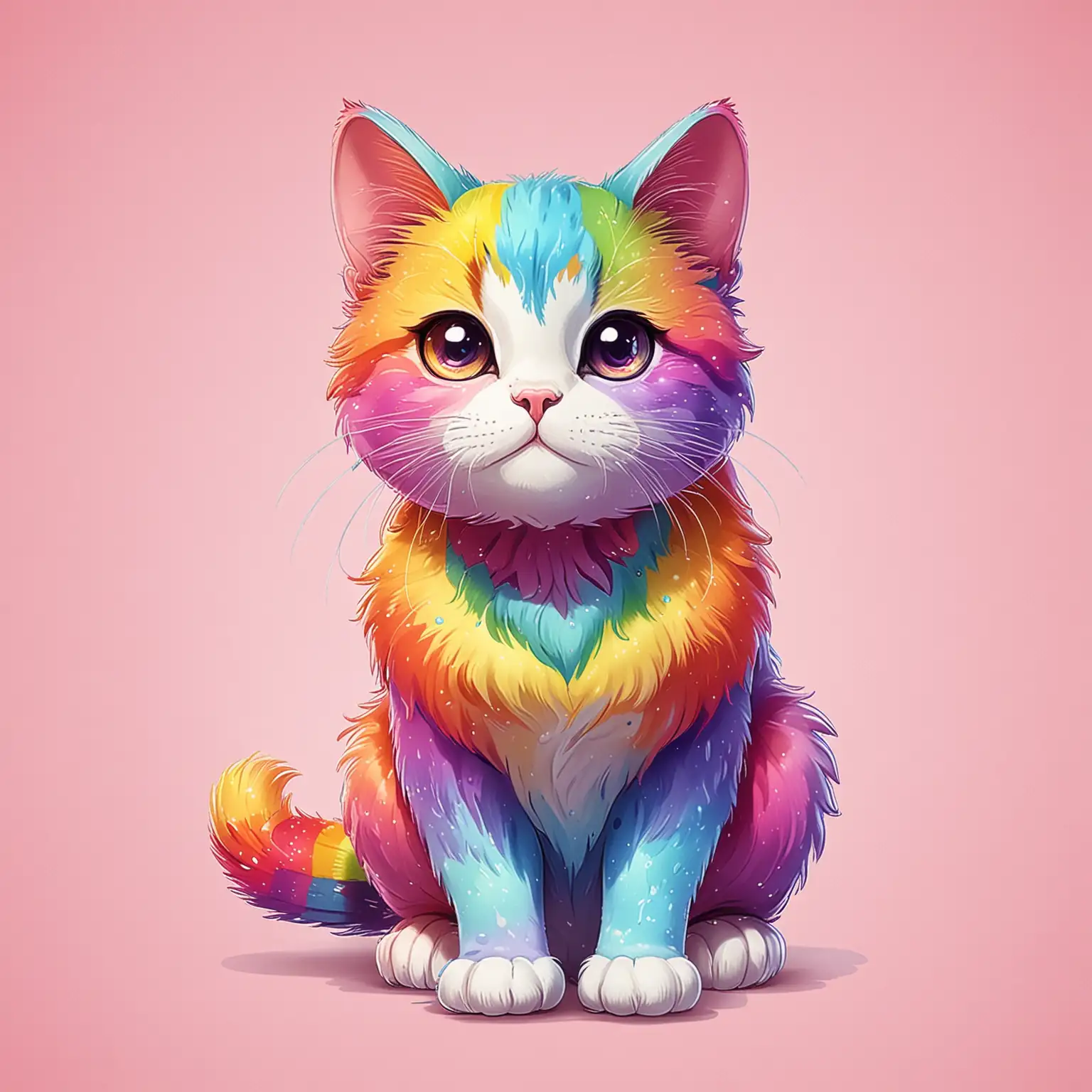 Vibrant Feline Character in a Cartoon Rainbow Landscape