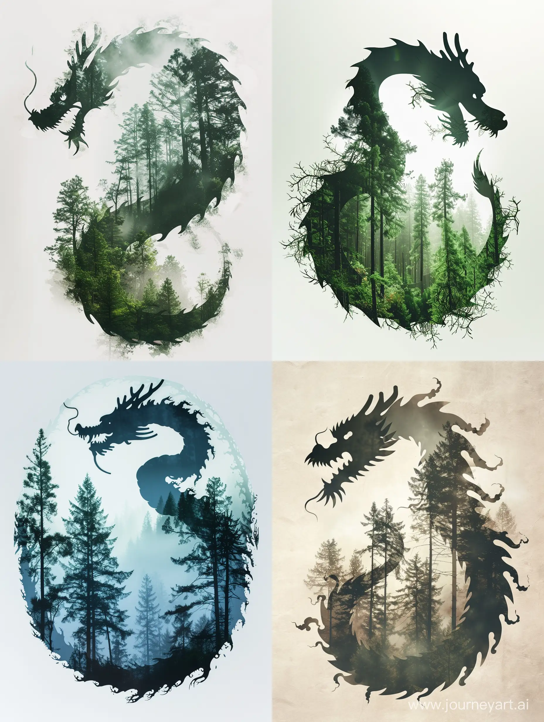 Enchanting-Forest-Double-Exposure-within-Chinese-Dragon-Silhouette