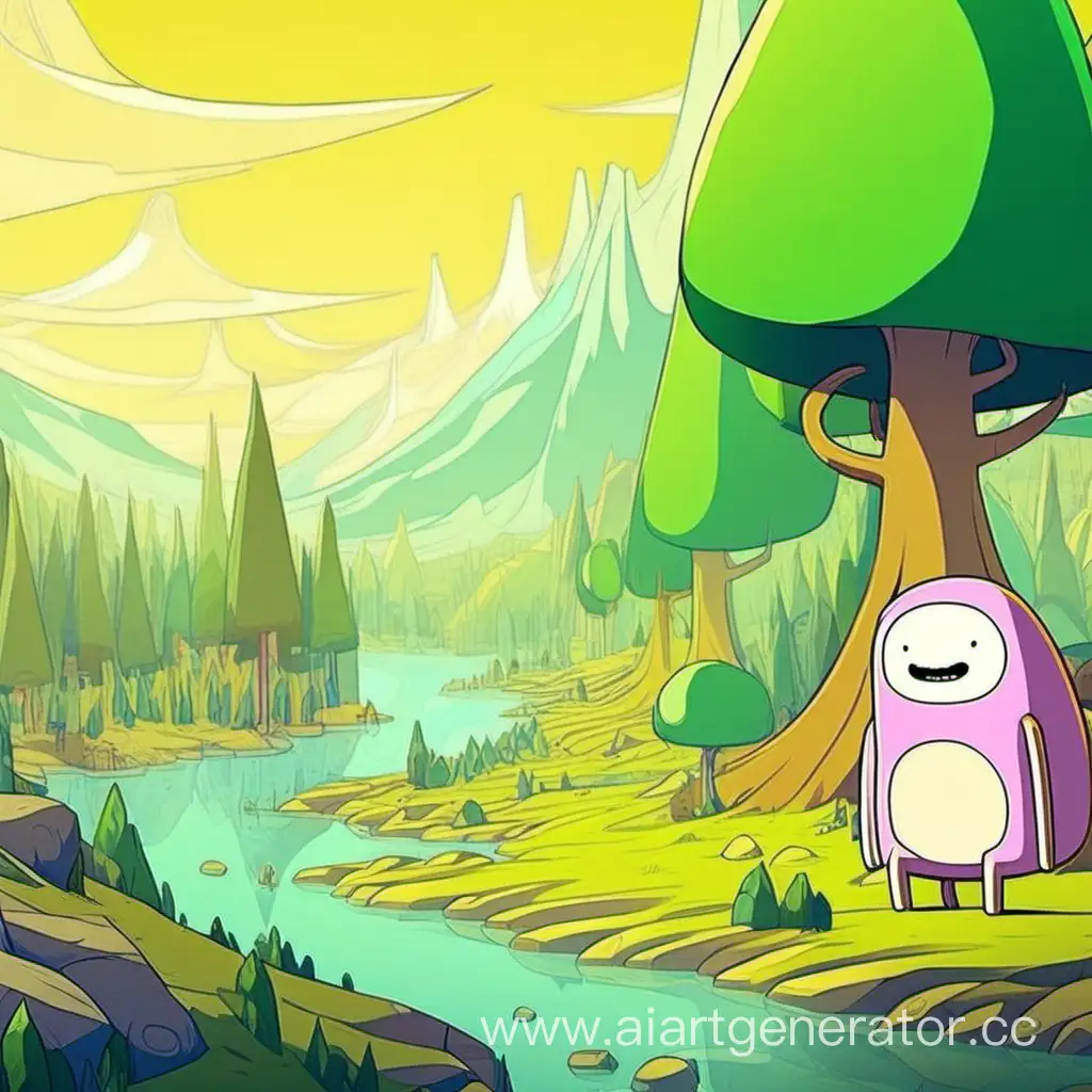 Adventure-Time-Characters-Exploring-Lush-Forest-Landscape