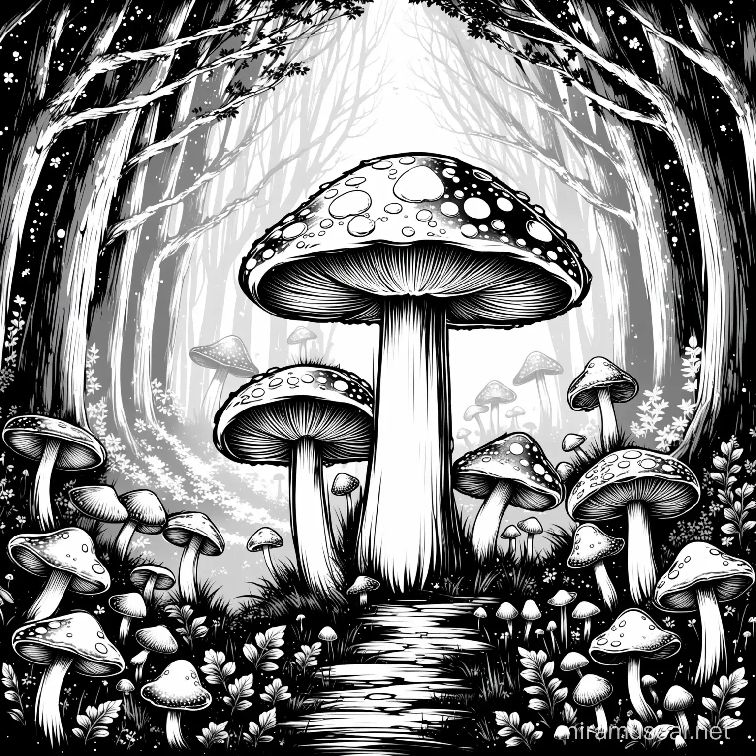 Mystical Fairytale Mushroom Outline
