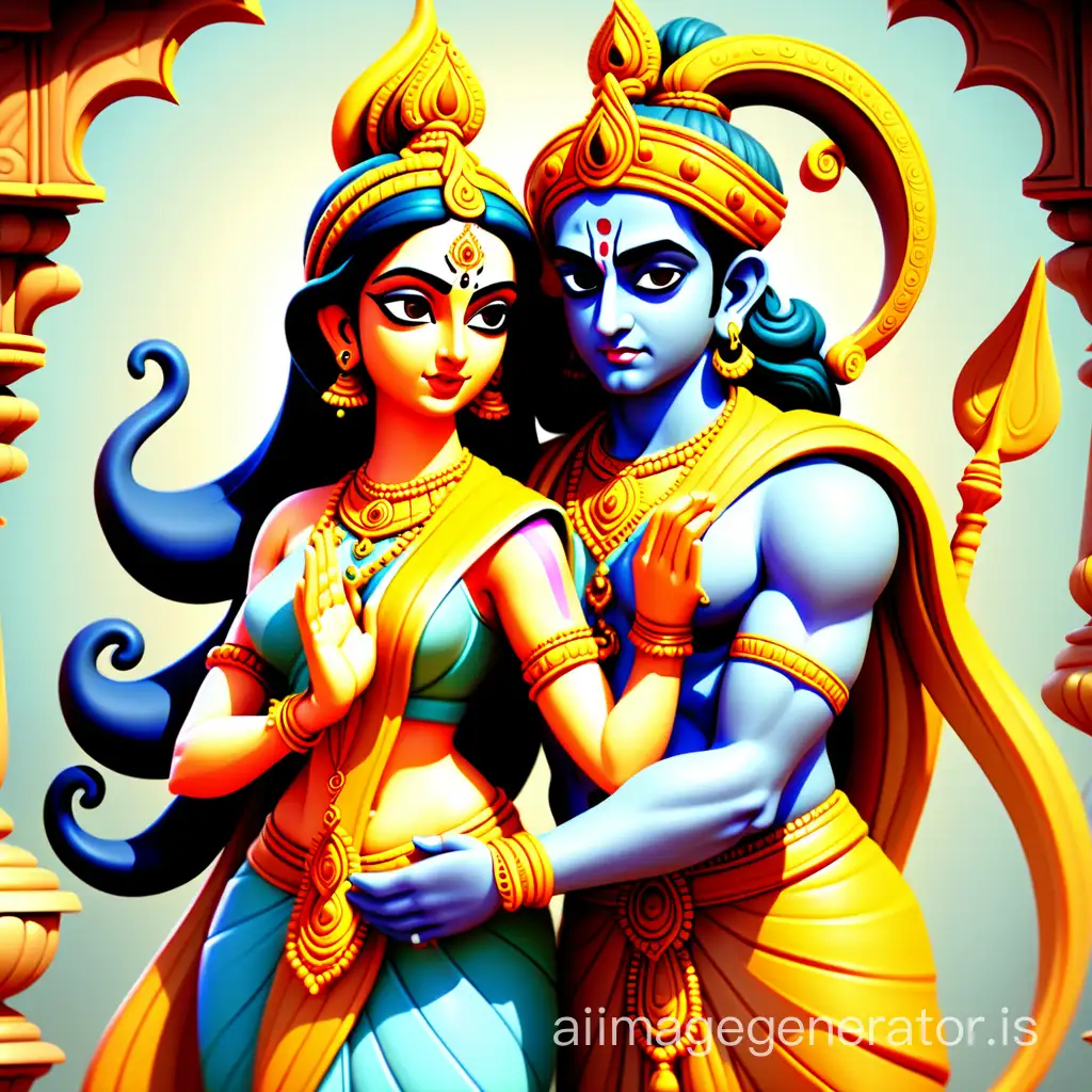 unity and love between Lord Rama and Sita, portraying them in a harmonious pose or setting. create a masterpiece that showcases your skill and creativity in portraying the divine couple.