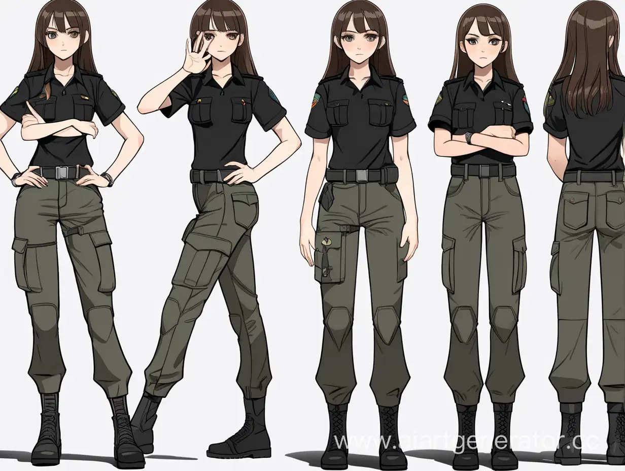 Brunette-Anime-Woman-in-Military-Pants-and-Black-Shirt-Conceptual-Design