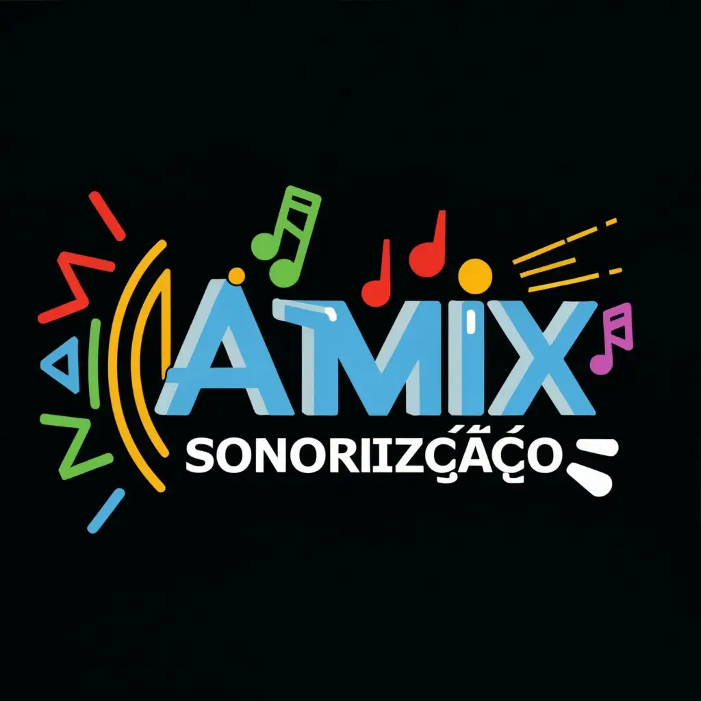 logo, sound lighting, with the text "ATMix Sonorização", typography