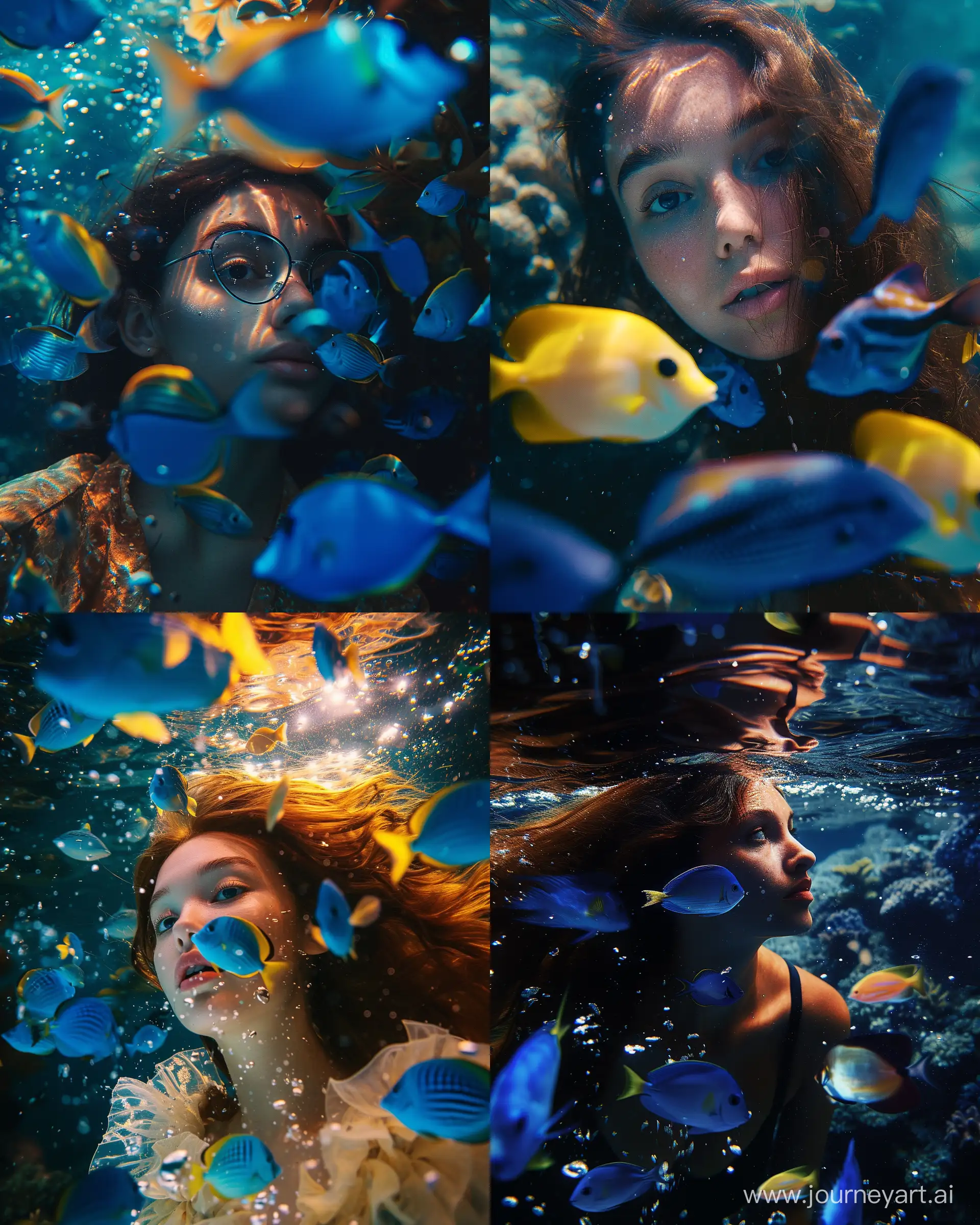 Underwater-Woman-Surrounded-by-Blue-Tang-Fish-Otherworldly-Cinematic-Scene-with-Rich-Colors