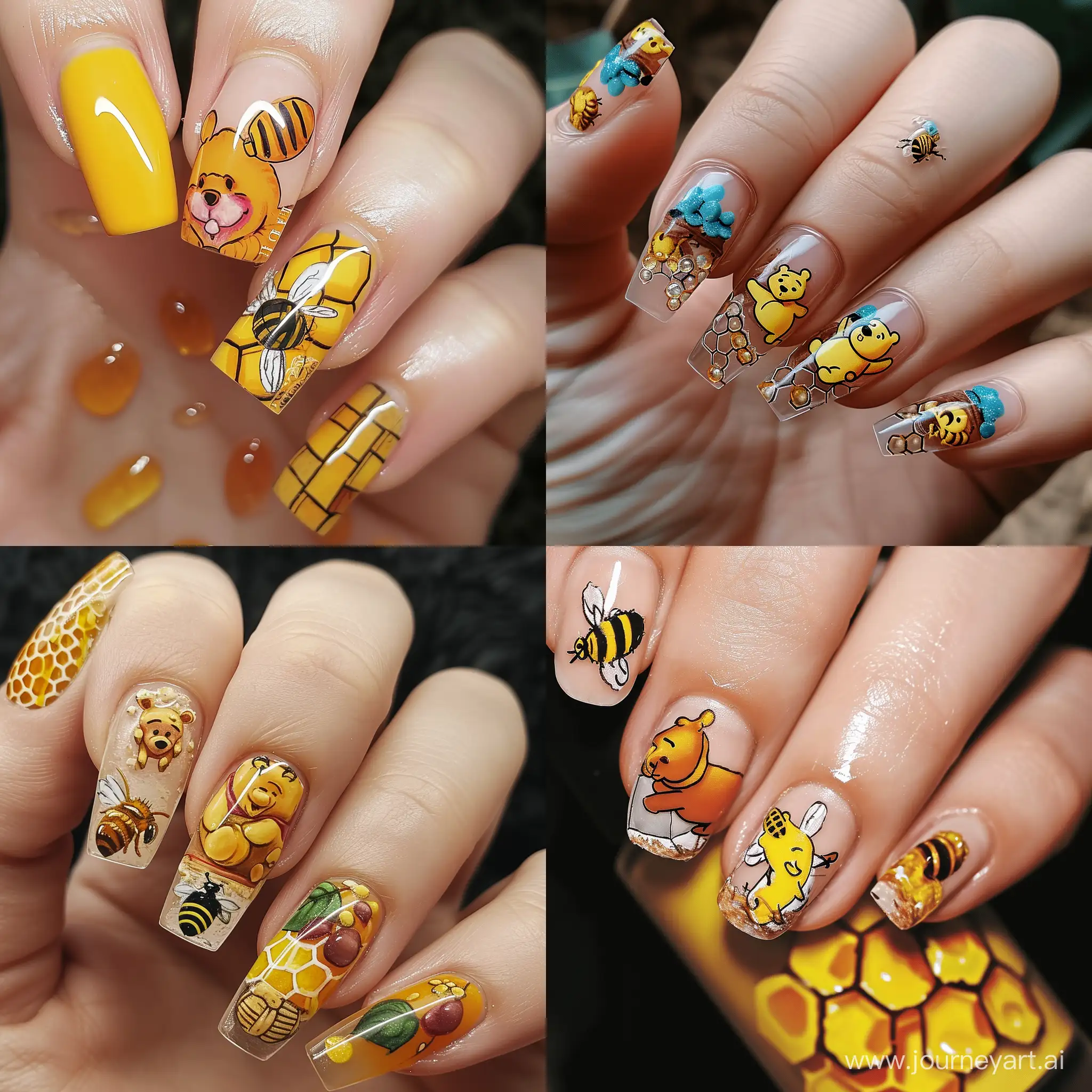 Whimsical-Winnie-the-Pooh-Nail-Art-with-Beehive-and-Honey-Accents