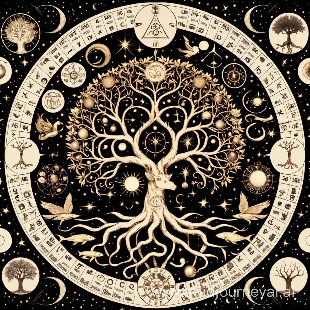 Tree of life with the Zodiac and cosmos