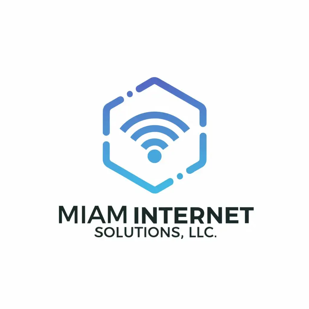 a logo design,with the text "Miami Internet Solutions, LLC", main symbol:Internet, globe, hexagon, WIFI,Minimalistic,be used in Technology industry,clear background