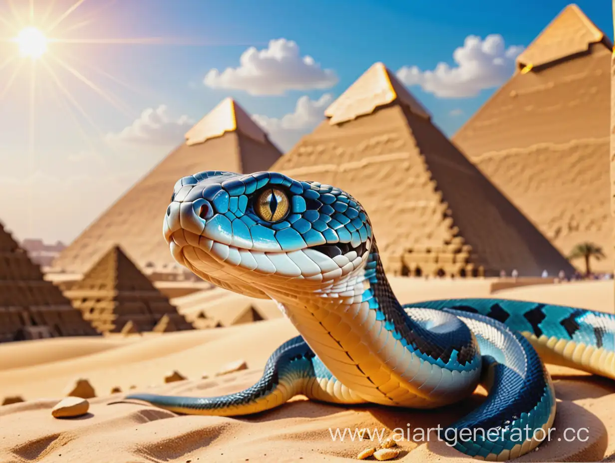 Glistening-Serpent-with-Azure-Gaze-Amidst-Egyptian-Gold-and-Pyramids