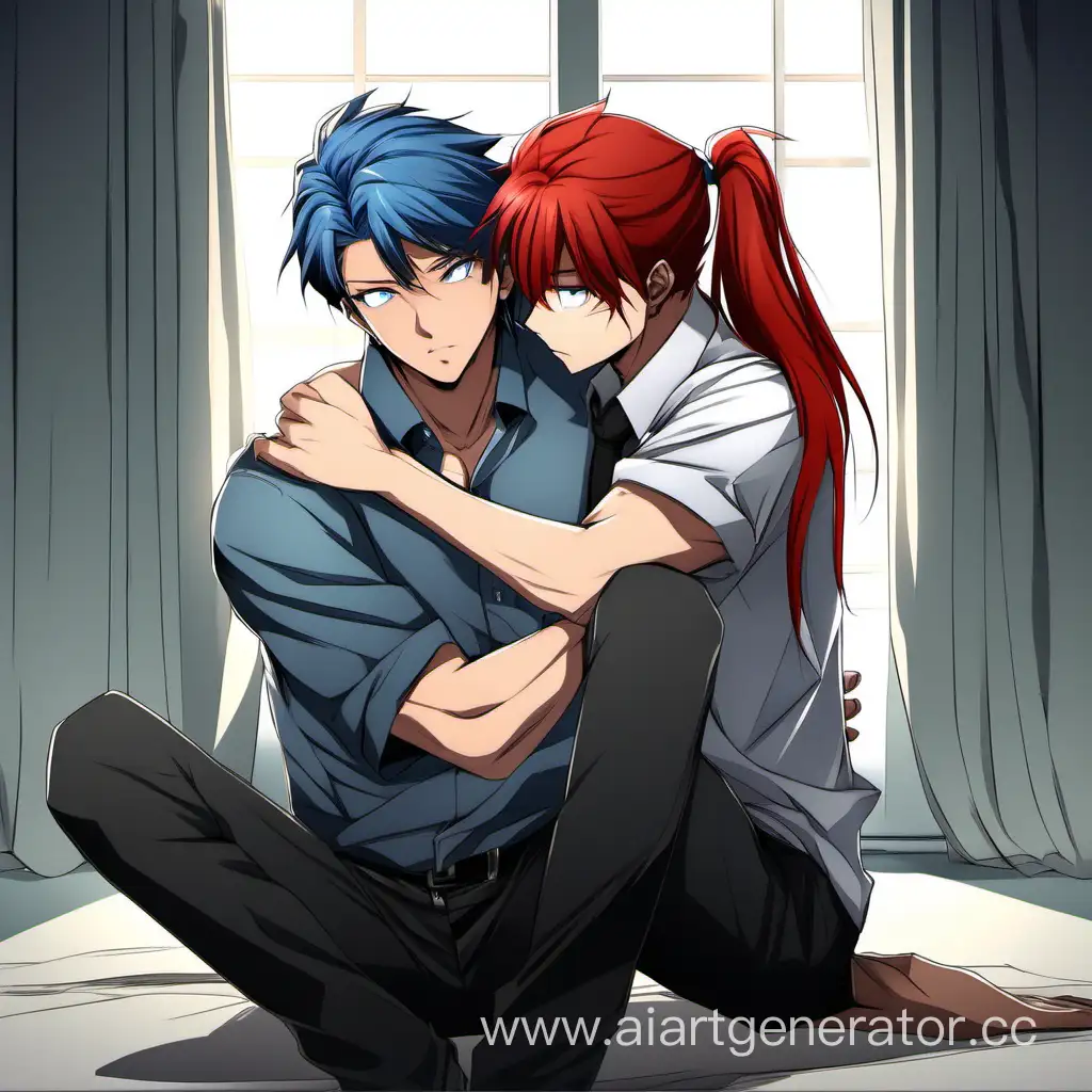 Affectionate-Embrace-Redhead-and-BlueHaired-Men-in-Anime-Style-Setting