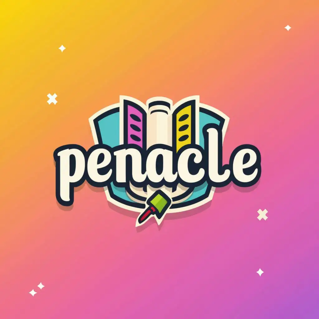 a logo design,with the text "PENACLE", main symbol:stationary shopcwith books and pen logo, colorful and simple,Moderate,clear background
