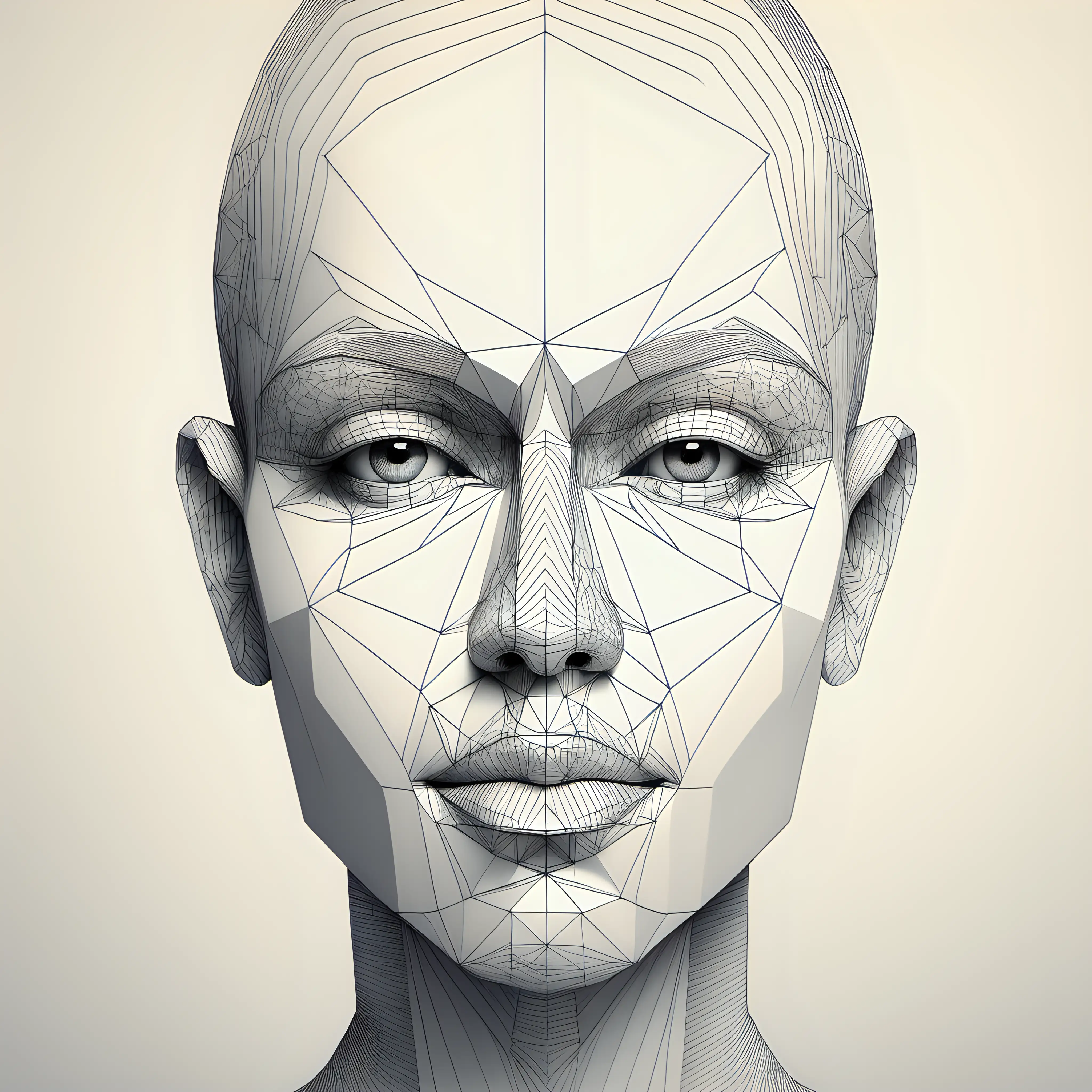 Intricate Geometric Humanoid Face Sketch Detailed Abstract Art