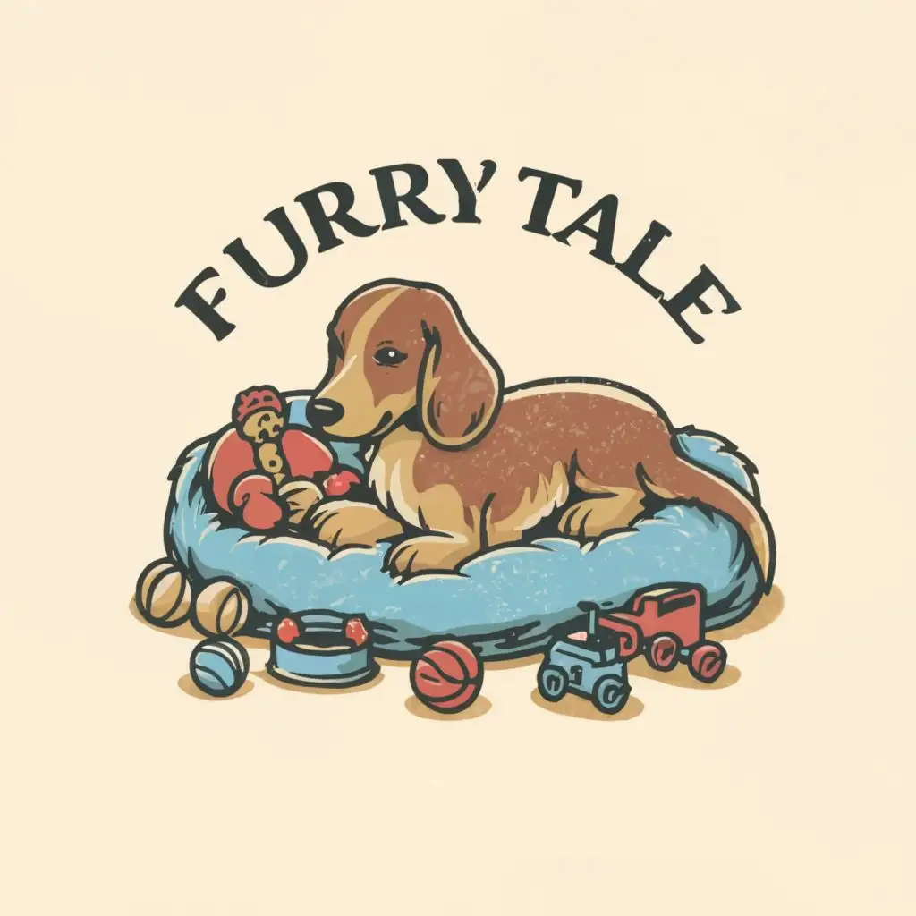 LOGO-Design-for-Furry-Tale-Classic-Style-with-LongHaired-Dachshund-and-Toys