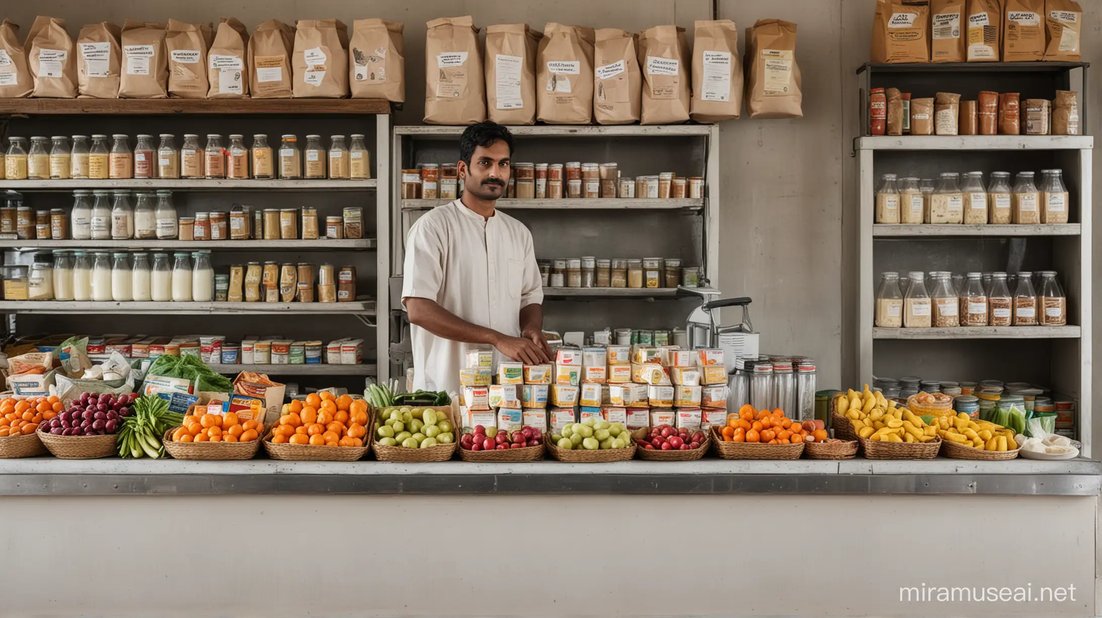 Modern Indian Urban Milk Store with Fresh Produce and Friendly Shopkeeper