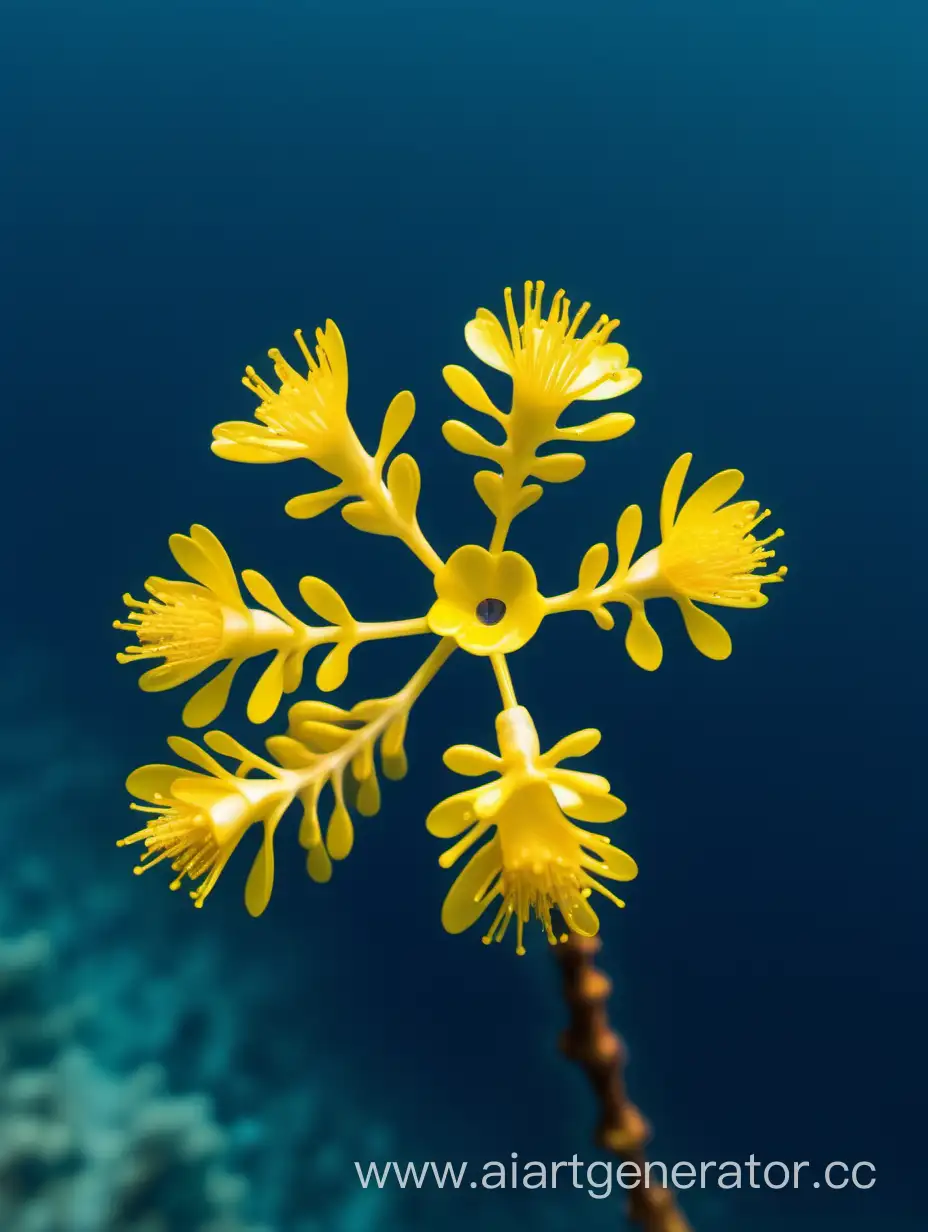 Vibrant-Acacia-Yellow-Flower-Floating-in-Crystal-Blue-Water
