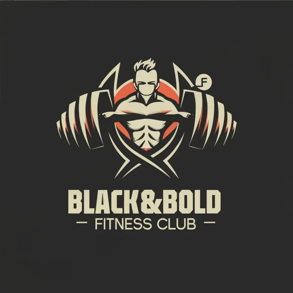 a logo design,with the text 'BLACK & BOLD FITNESS CLUB', main symbol:dumbles and weight lifting,complex,be used in gyms industry,clear background
