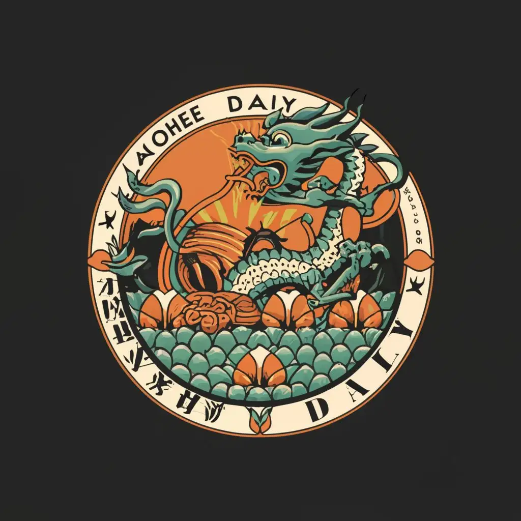logo, A dragon is playing in the lotus pond, with the text "Xiaoheye Daily", typography