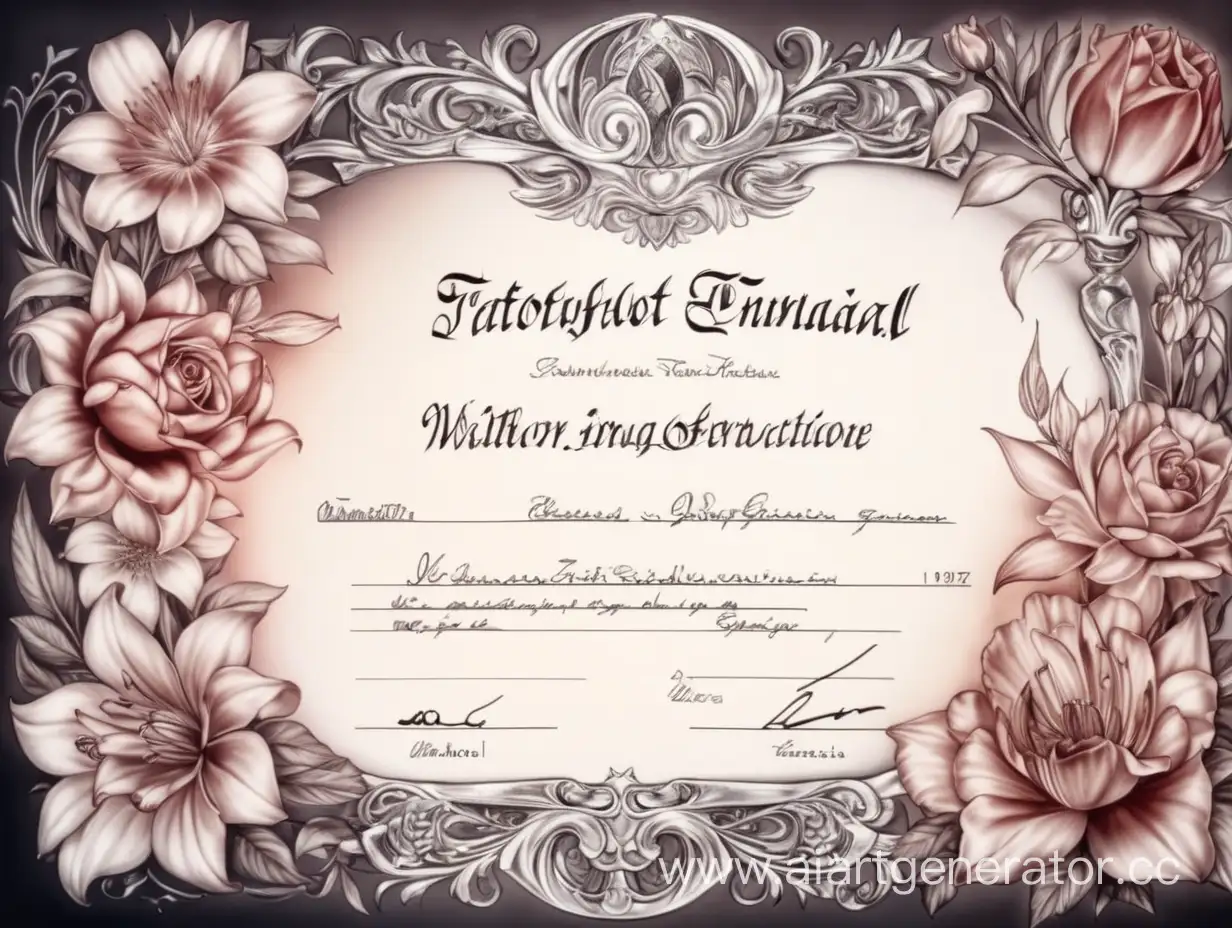 Сертификат на татуировку девушке без надписей с цветами