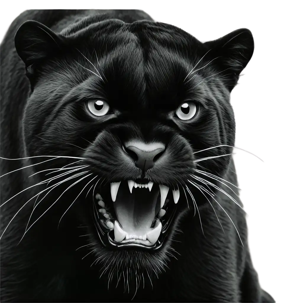 full face of a wild panther growling 
emerging head on in black and white 
 vector
