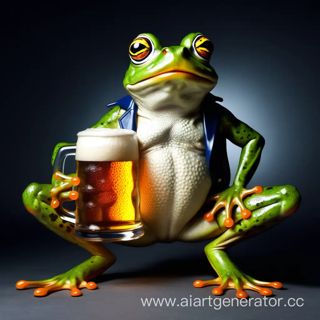 Cheerful-Frog-Enjoying-a-Cold-Beer-in-a-Relaxing-Pond