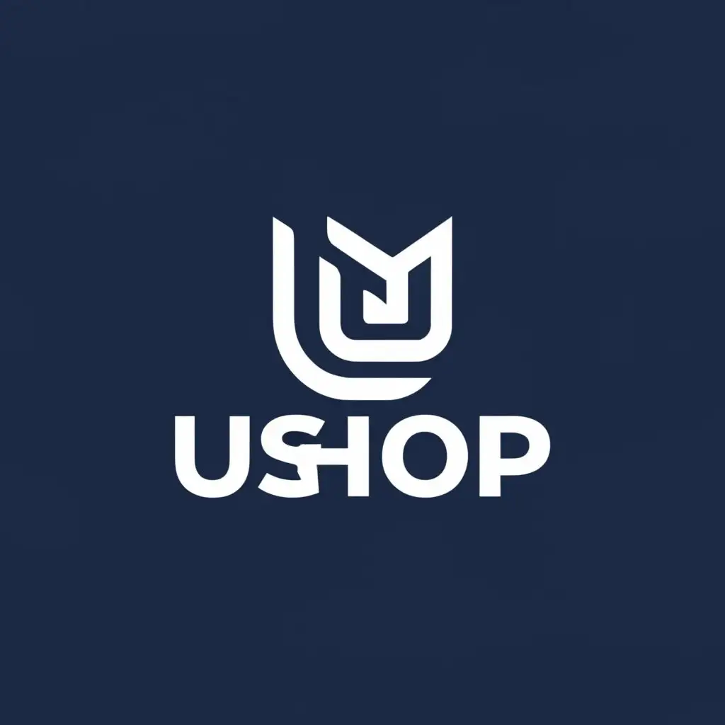 a logo design,with the text "UShop", main symbol:the inscription should be white, and the shadow should be cold blue,Moderate,clear background