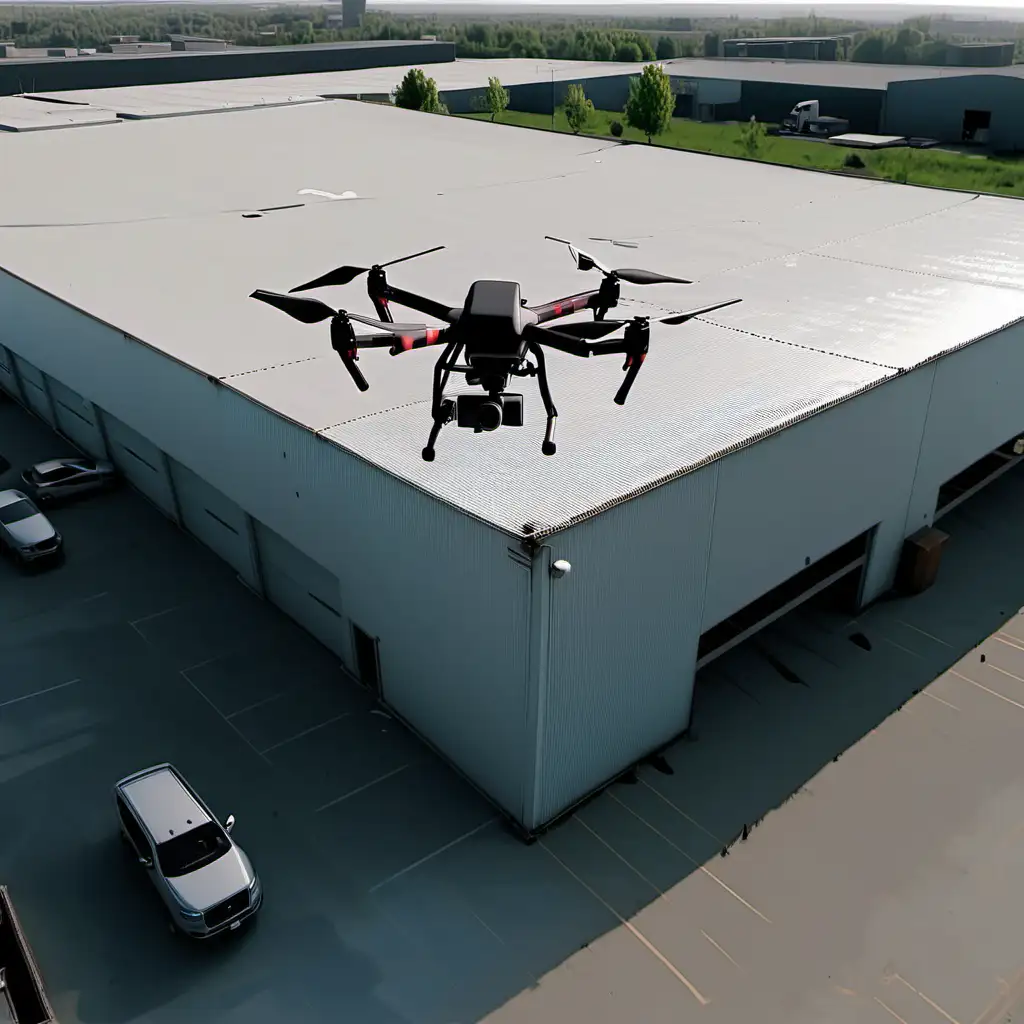 Warehouse Under Drone Attack Explosive Aerial Assault Scene
