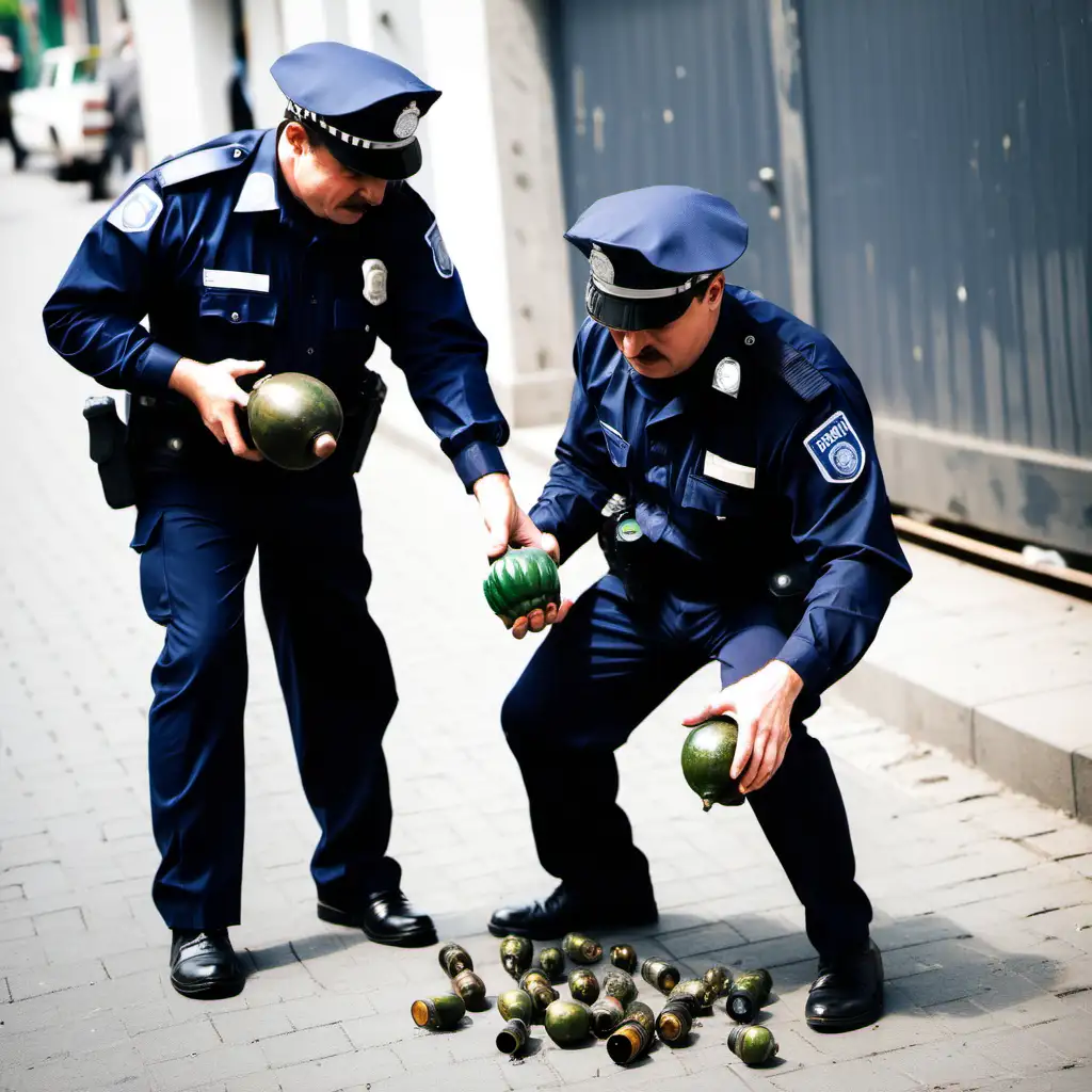 two policemen finding a grenade