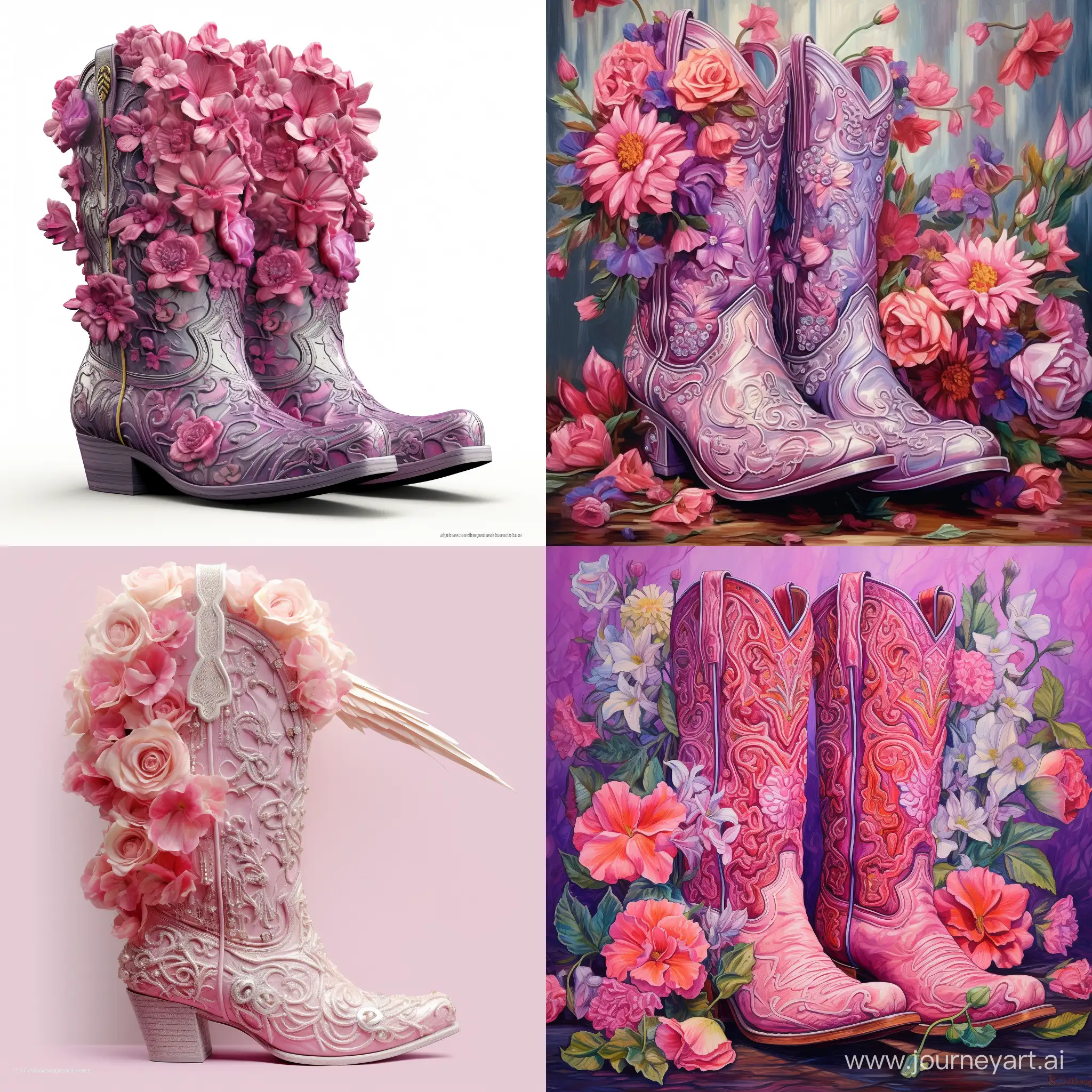 Fantasy art pink floral cowboy boots