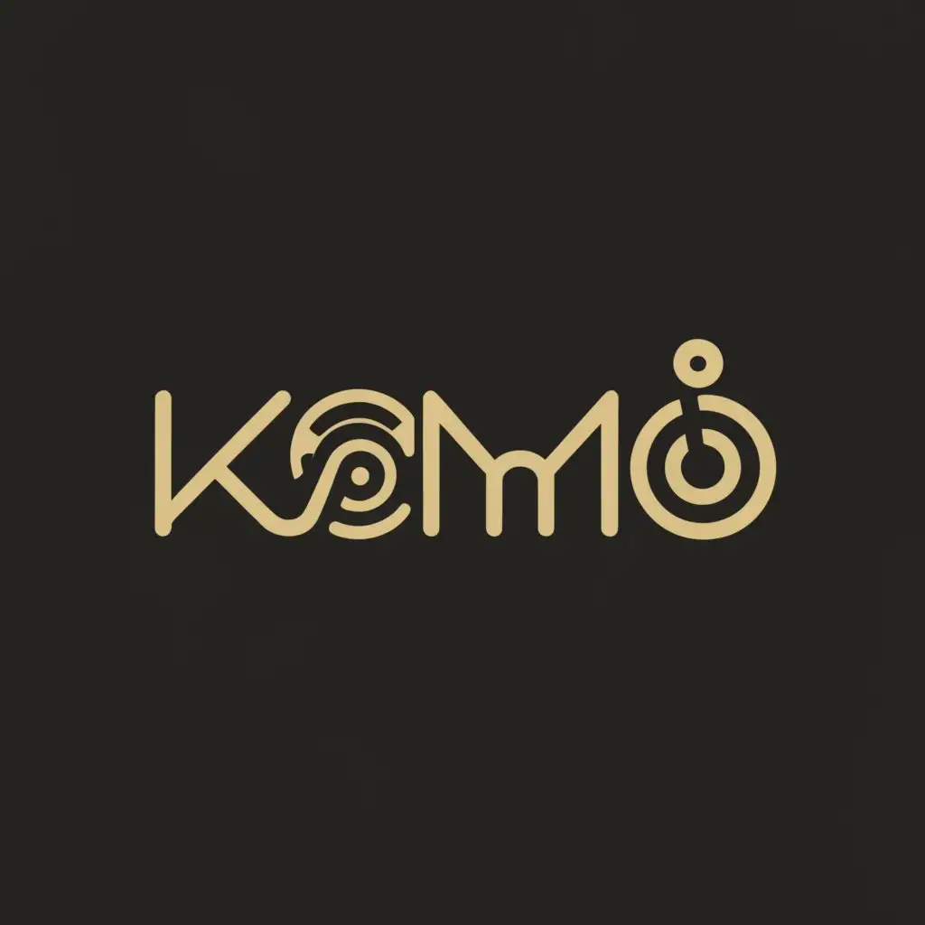 a logo design,with the text "KAMO", main symbol:"DJ" should be a mixture of a vinyl record and the symbol of music which look like "DJ". Write "KA" in Hindi. "M" should be bold , capital and in military font. "O" should be replaced by a vinyl disc.,Moderate,clear background