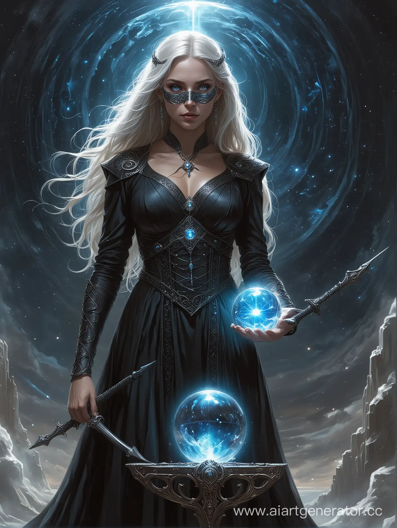 Oracle-Woman-with-Crystal-Ball-and-Iron-Sword-in-Space