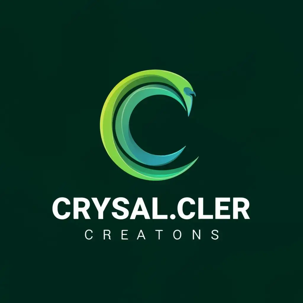 logo, minimalistic; Phoenix; letter C; green, teal, with the text "Crystal.Clear Creations", typography, be used in Technology industry