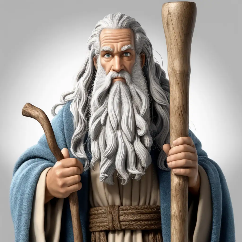 Realistic FullLength Portrait of Moses Holding Wooden Staff