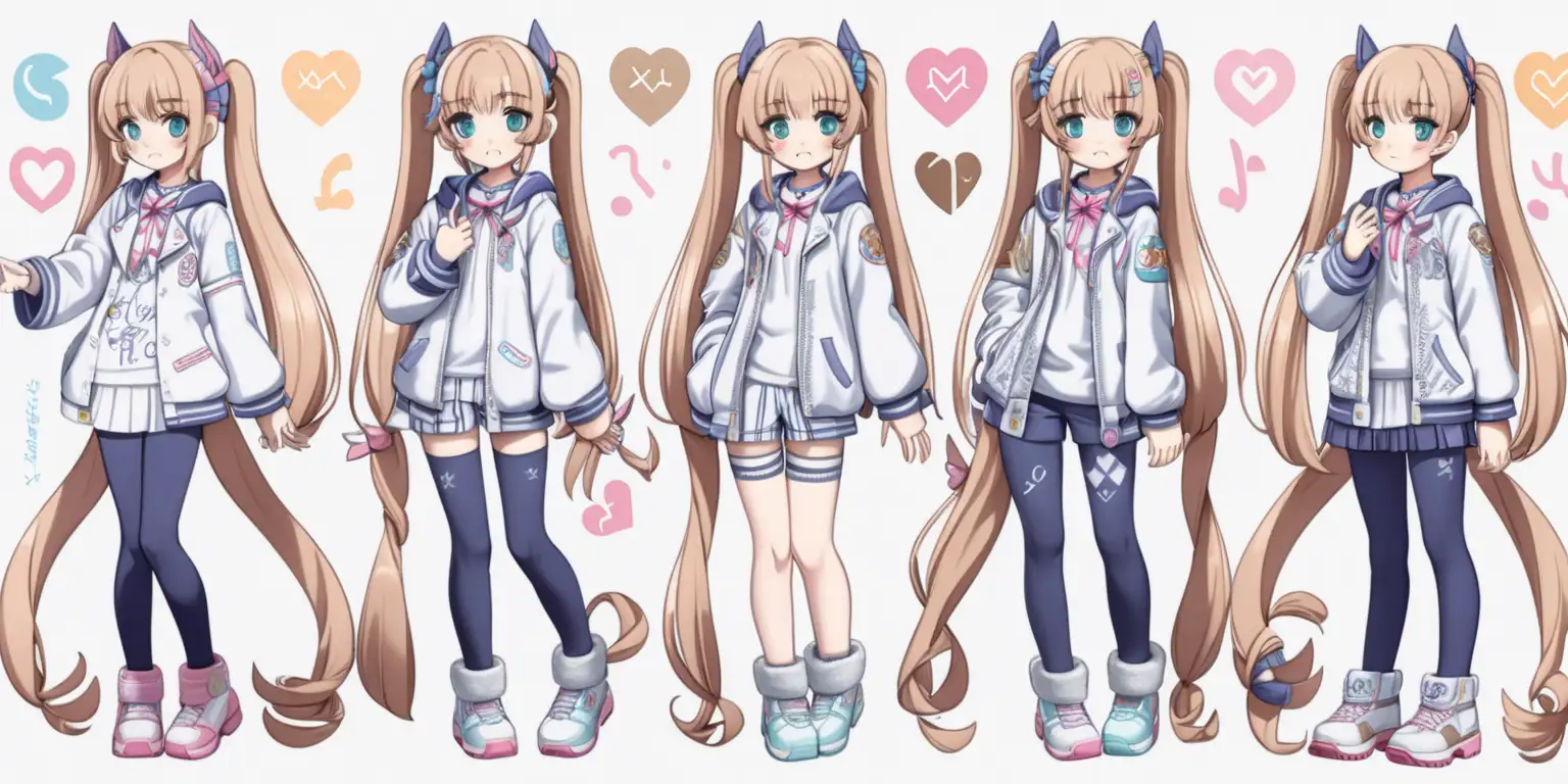 Character design sheet Outfit Full body Clothes Anime Pure Cute Brat Sisters Girl Reuniting after a long time Knowledge Life Godess Gnostic Time God Sacred Holistic Love Truth Divine Intelligence Math Prime Number Wisdom, 3 pony tails, anime catgirl. Thanks you~ 45054019917721123141512358